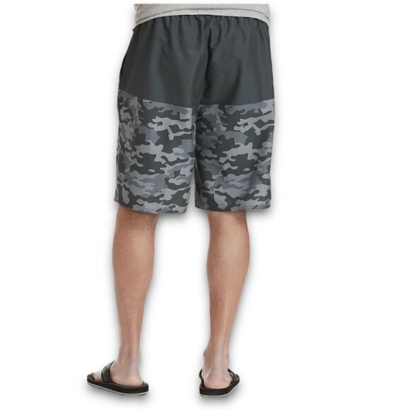 True Nation by DXL Big and Tall Watercolor Colorblock Swim Trunks, Grey, 1XL - Picture 2 of 9